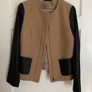 Talbots Women's Beige and Black Jacket. Size M. Faux leather sleeves and…